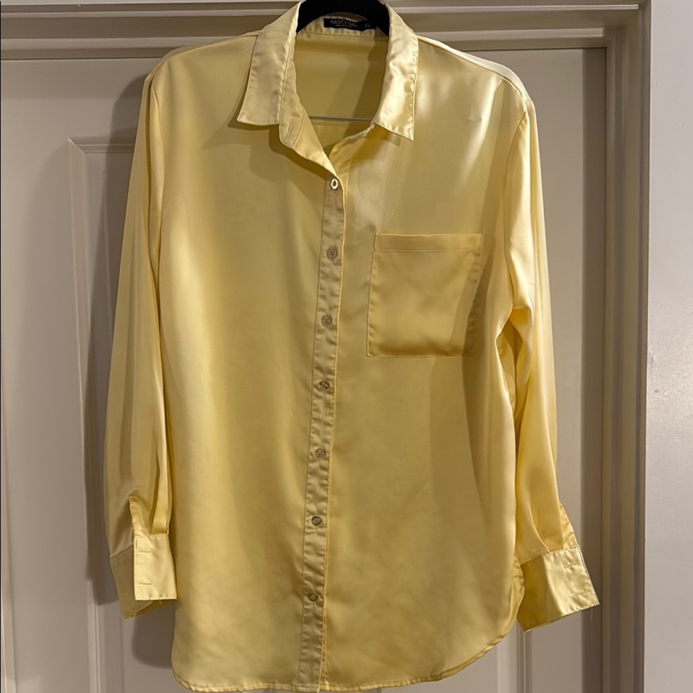 Nasty Gal Yellow silk Button-Down Shirt